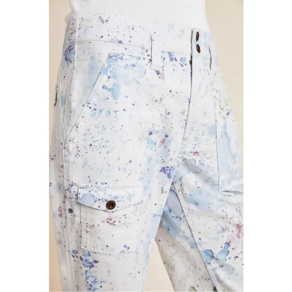 By Anthropologie The Wanderer Watercolor Cargo Utility Pants 28 NWT